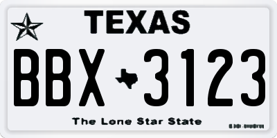 TX license plate BBX3123