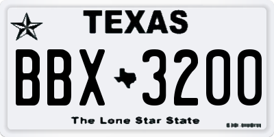 TX license plate BBX3200