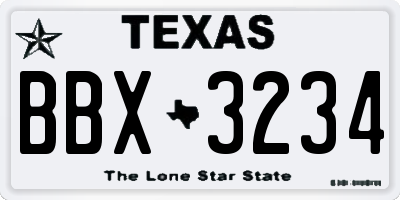 TX license plate BBX3234