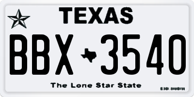 TX license plate BBX3540