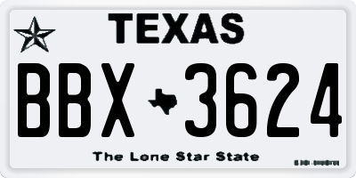TX license plate BBX3624
