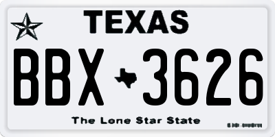 TX license plate BBX3626