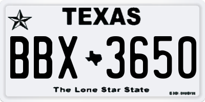TX license plate BBX3650