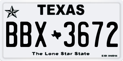 TX license plate BBX3672