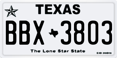TX license plate BBX3803