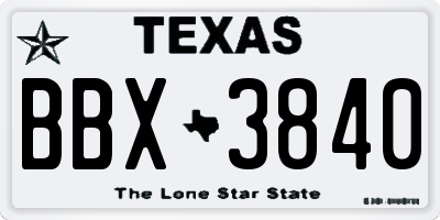 TX license plate BBX3840