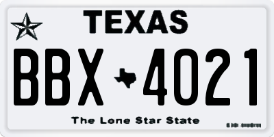 TX license plate BBX4021