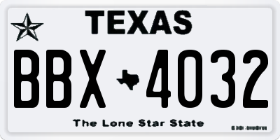 TX license plate BBX4032
