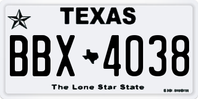 TX license plate BBX4038