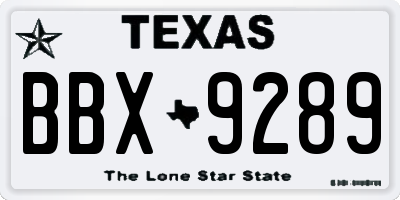 TX license plate BBX9289