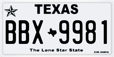 TX license plate BBX9981