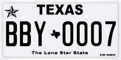 TX license plate BBY0007
