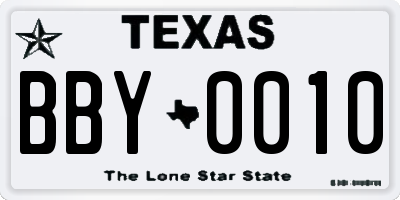 TX license plate BBY0010