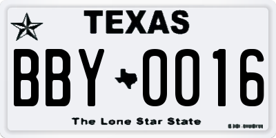 TX license plate BBY0016