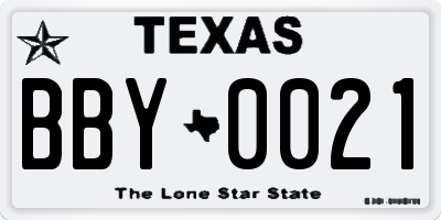 TX license plate BBY0021