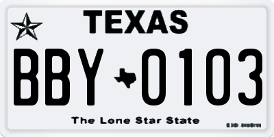 TX license plate BBY0103