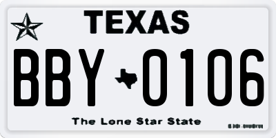 TX license plate BBY0106