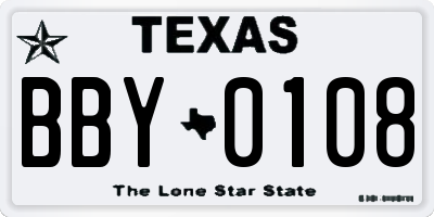 TX license plate BBY0108