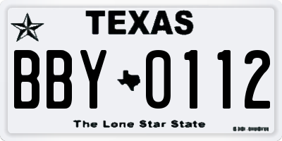 TX license plate BBY0112
