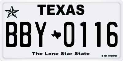 TX license plate BBY0116