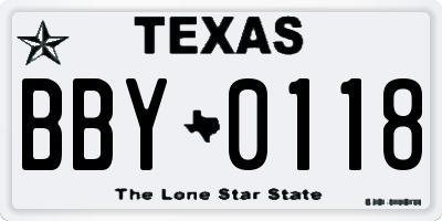 TX license plate BBY0118