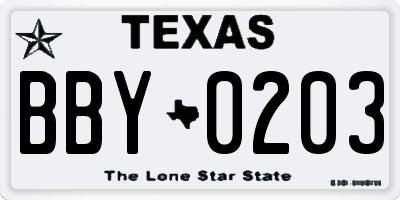 TX license plate BBY0203