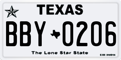 TX license plate BBY0206