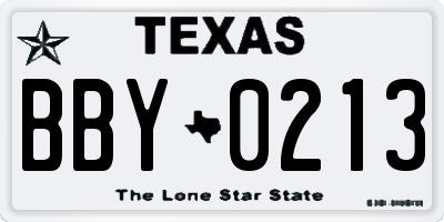 TX license plate BBY0213