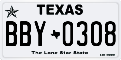 TX license plate BBY0308