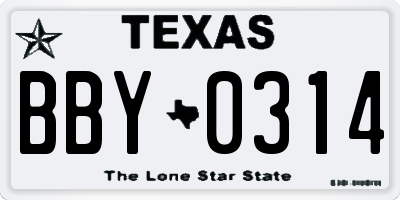 TX license plate BBY0314