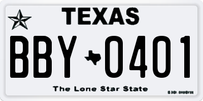 TX license plate BBY0401