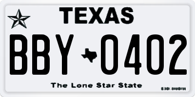 TX license plate BBY0402