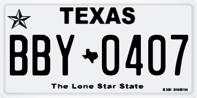 TX license plate BBY0407