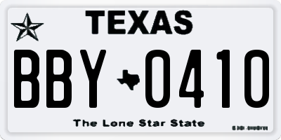 TX license plate BBY0410