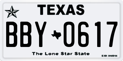 TX license plate BBY0617
