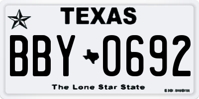 TX license plate BBY0692