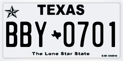 TX license plate BBY0701