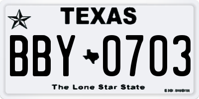 TX license plate BBY0703