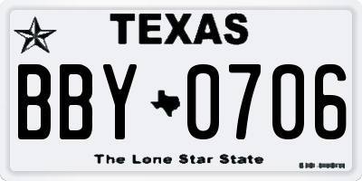 TX license plate BBY0706