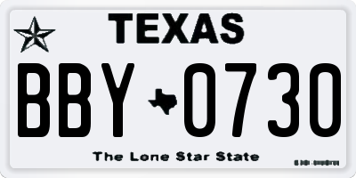 TX license plate BBY0730