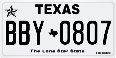 TX license plate BBY0807