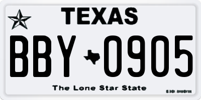 TX license plate BBY0905