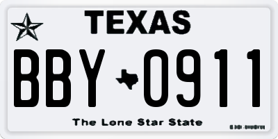 TX license plate BBY0911