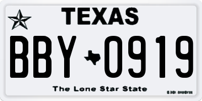 TX license plate BBY0919