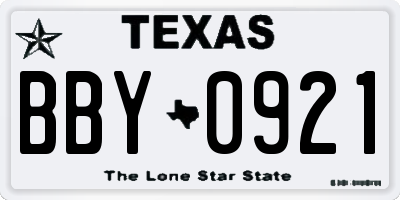 TX license plate BBY0921