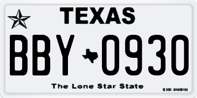 TX license plate BBY0930