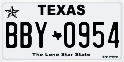TX license plate BBY0954
