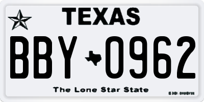 TX license plate BBY0962