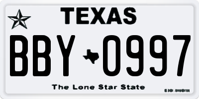 TX license plate BBY0997