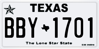 TX license plate BBY1701